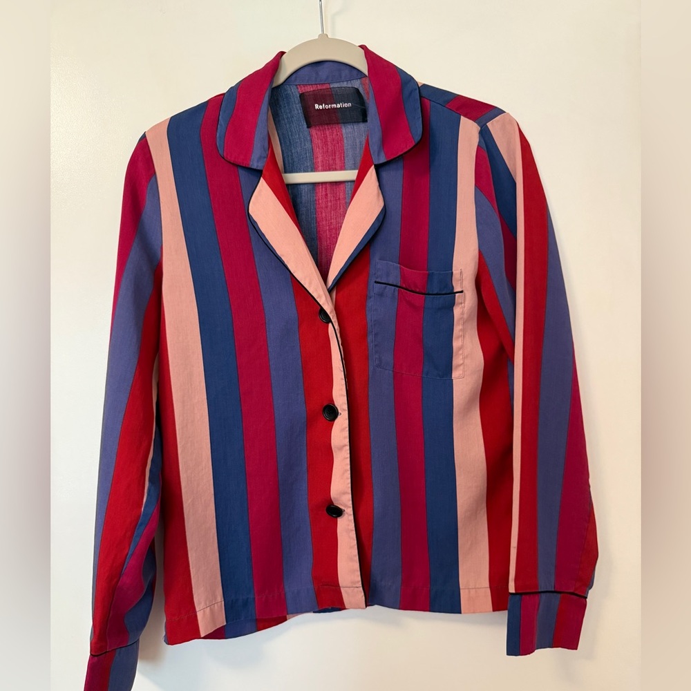 Reformation XS Cuba Disco striped pajama button top